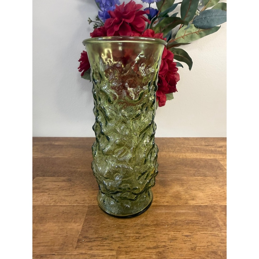 E O Brody Avocado Green Textured‎ Glass Vase Mid Century Decor Tall USA Retro